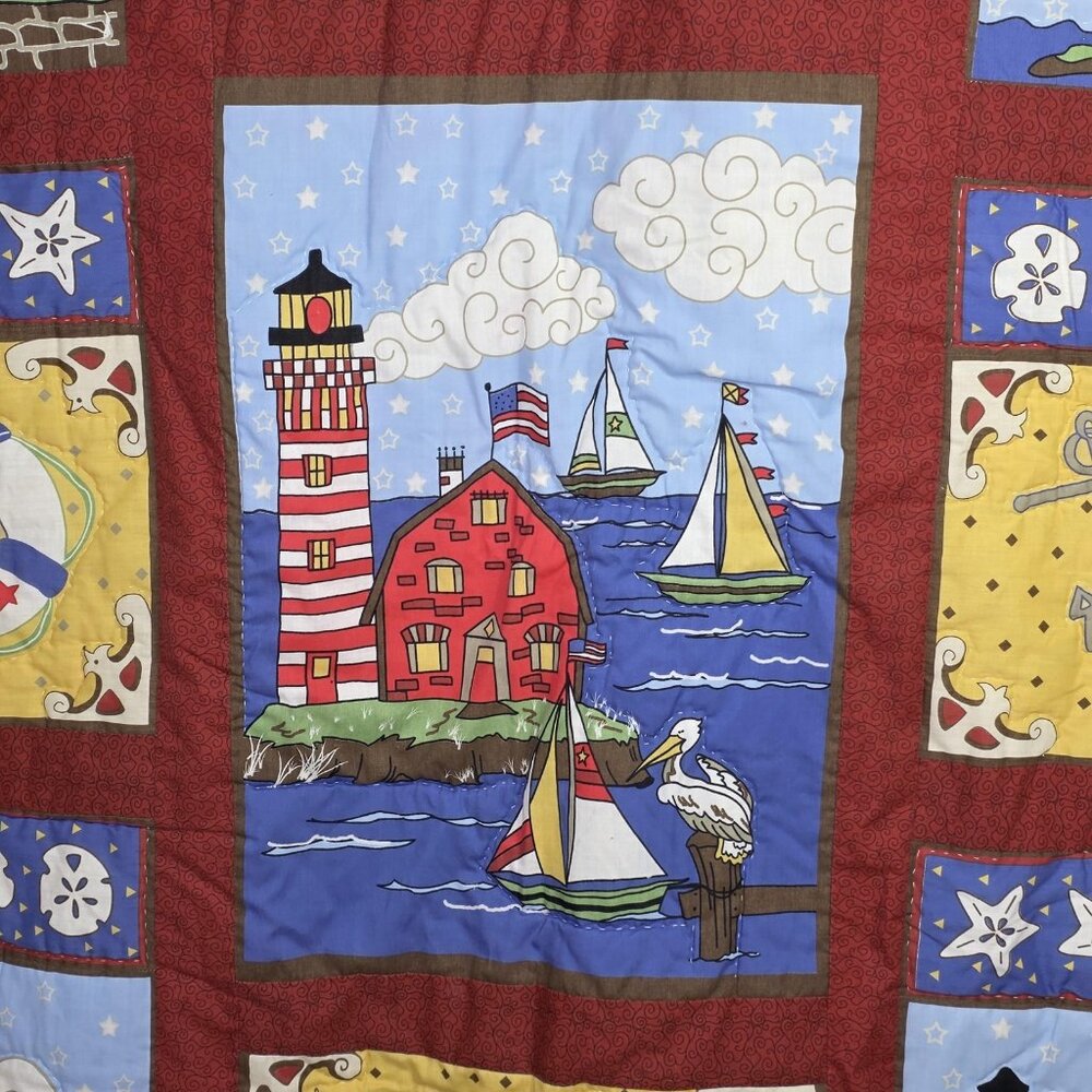 Vintage Peking Handicraft Nautical Quilt Wall Hanging 50x70 Lighthouse Numbered - Picture 10 of 13